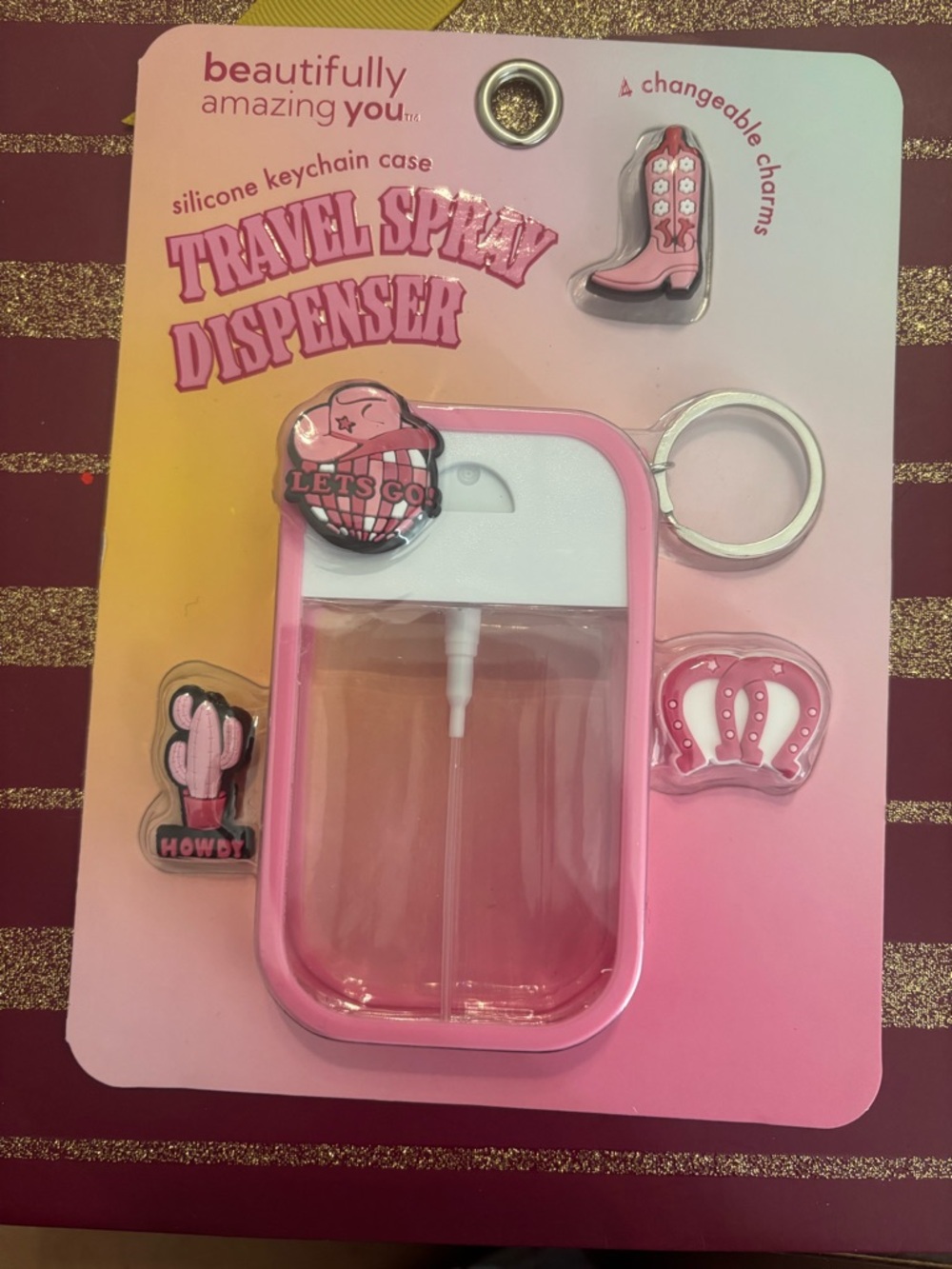 Pink Silicone Keychain Travel Spray Dispenser